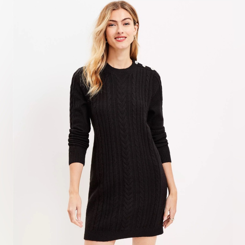 LOFT Black Buttoned Long Sleeve Sweater Dress